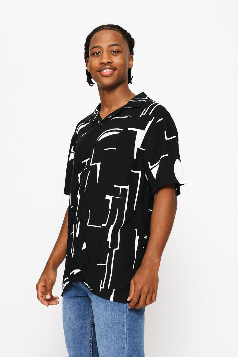Printed Viscose Shirt - Black/White
