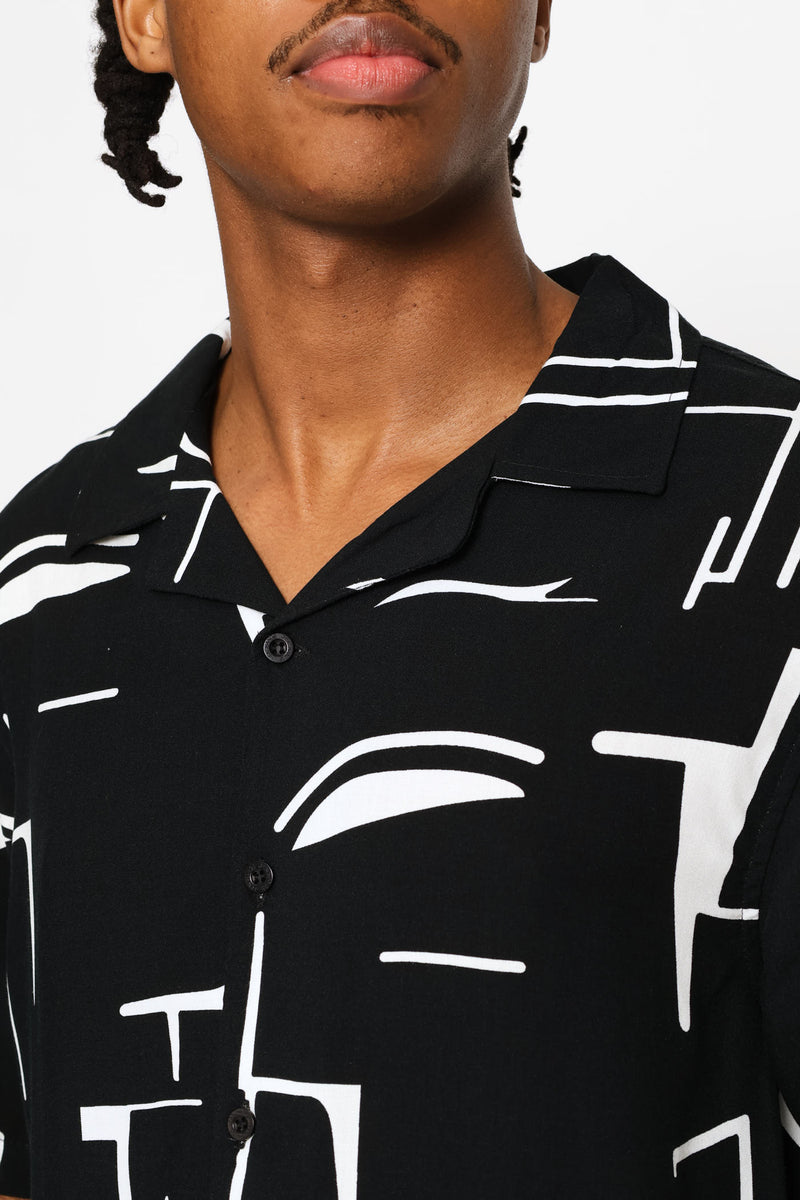 Printed Viscose Shirt - Black/White