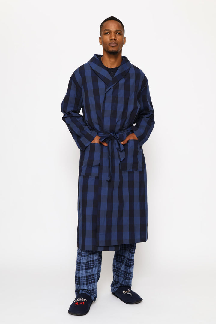 Check Woven Gown - Navy/Indigo