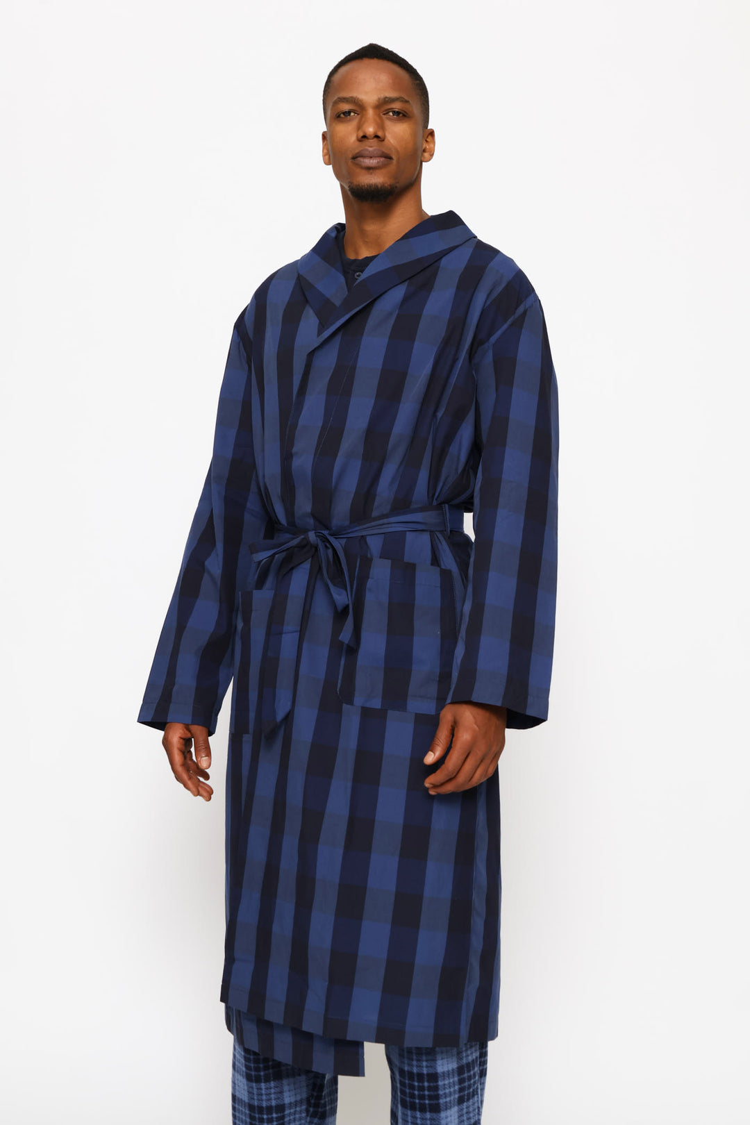 Check Woven Gown - Navy/Indigo