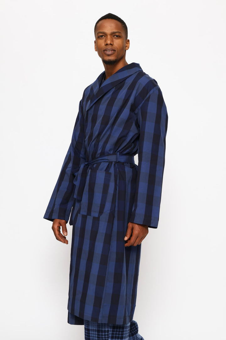 Check Woven Gown - Navy/Indigo