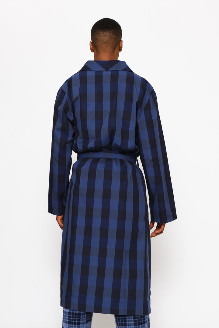 Check Woven Gown - Navy/Indigo