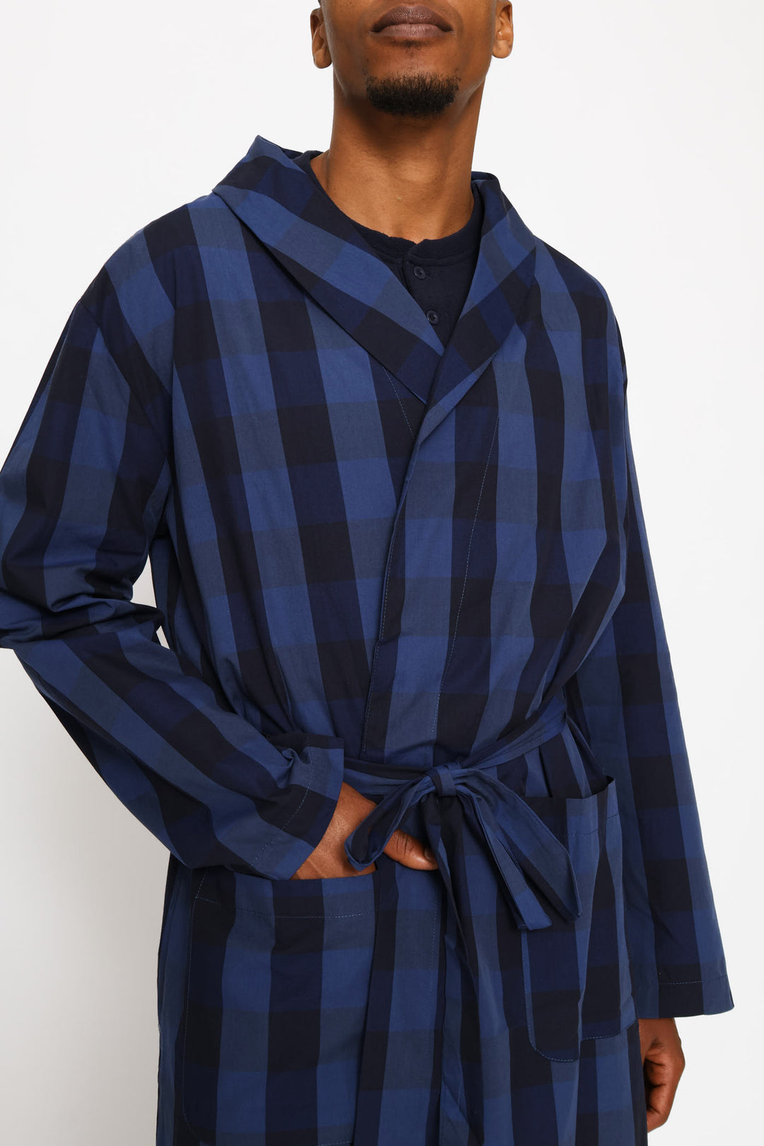 Check Woven Gown - Navy/Indigo