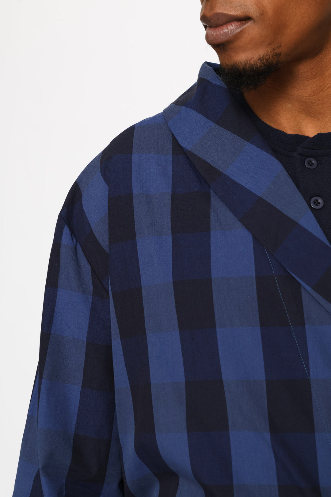 Check Woven Gown - Navy/Indigo