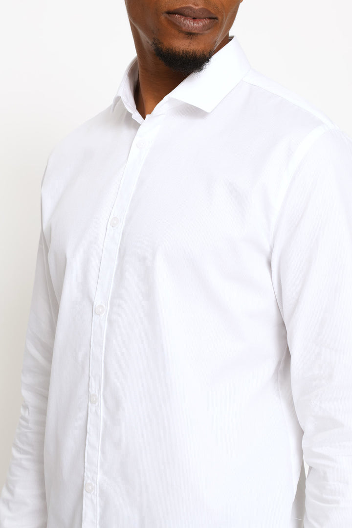 Slim Tonal Stripe Textured Shirt - White