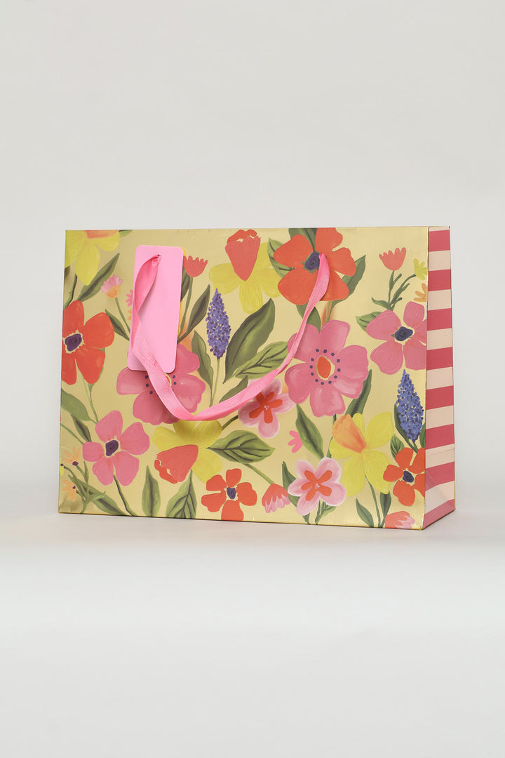 Floral Foil Gift Bag - Gold