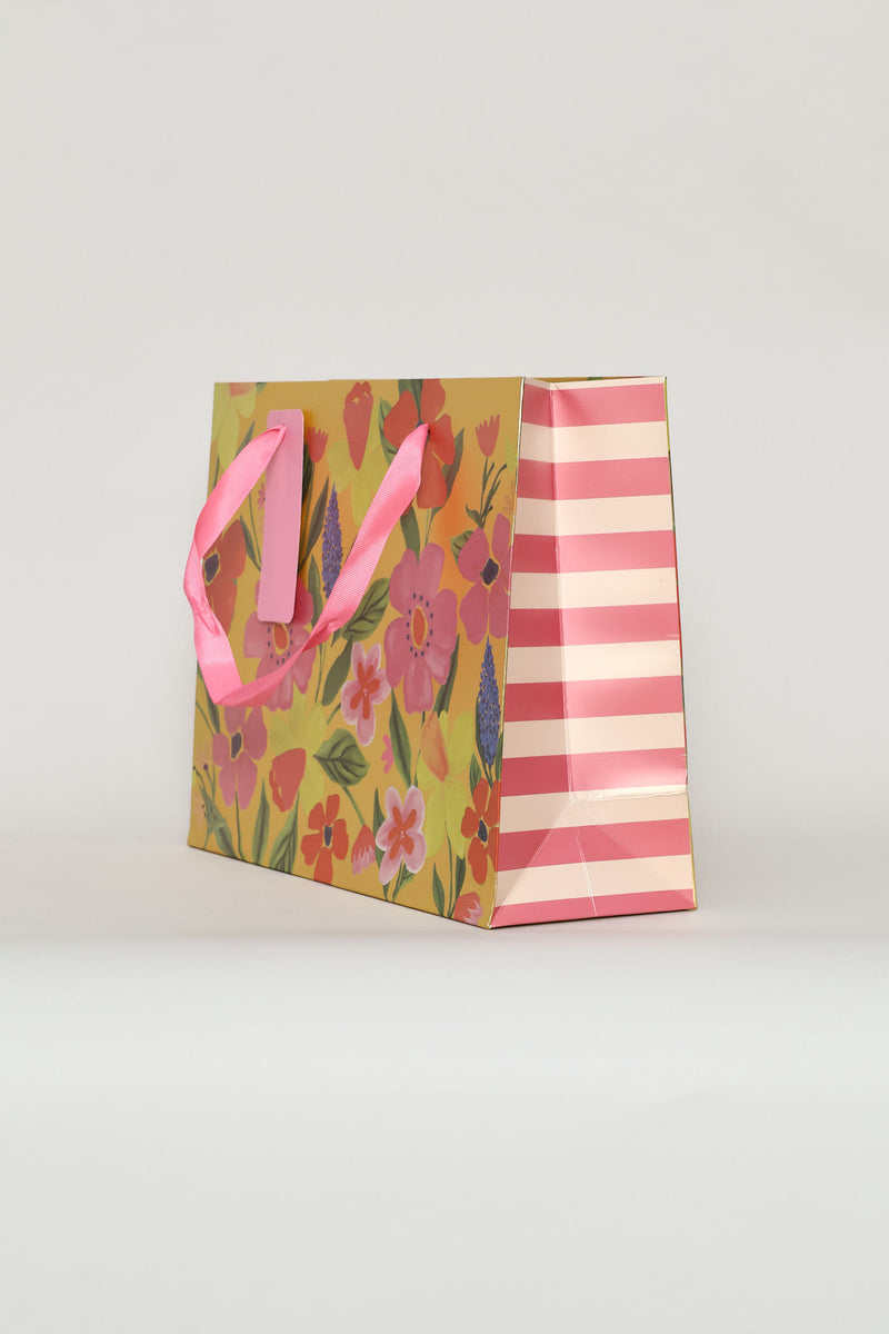 Floral Foil Gift Bag - Gold