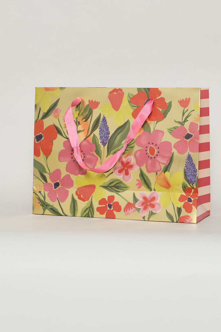 Floral Foil Gift Bag - Gold