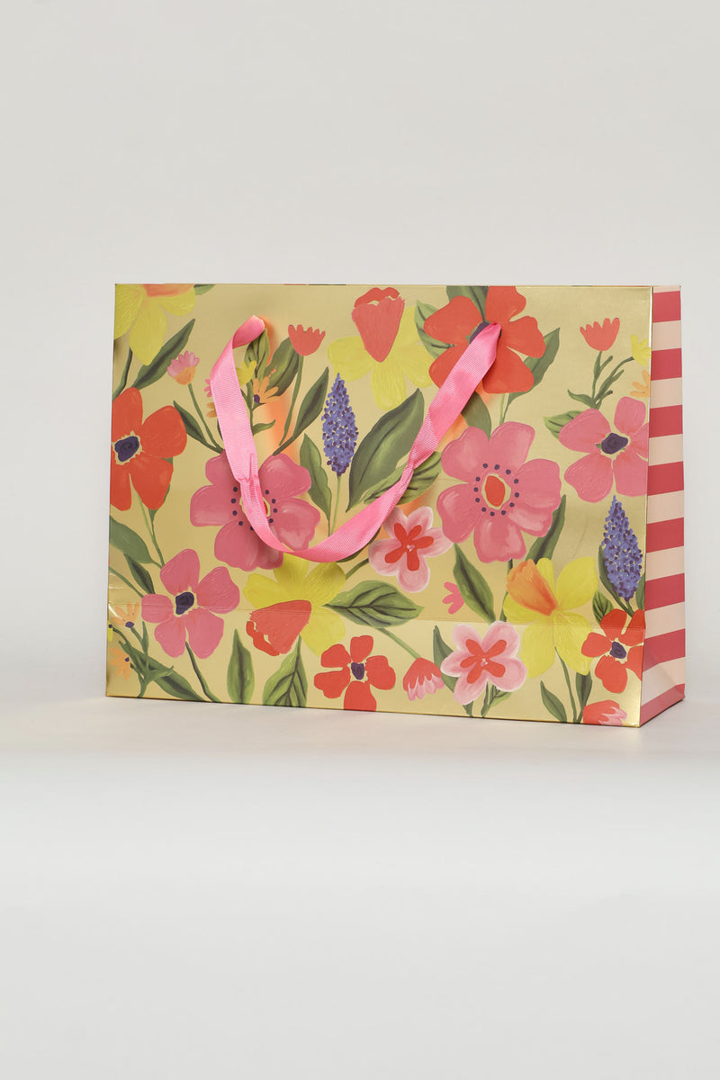 Floral Foil Gift Bag - Gold