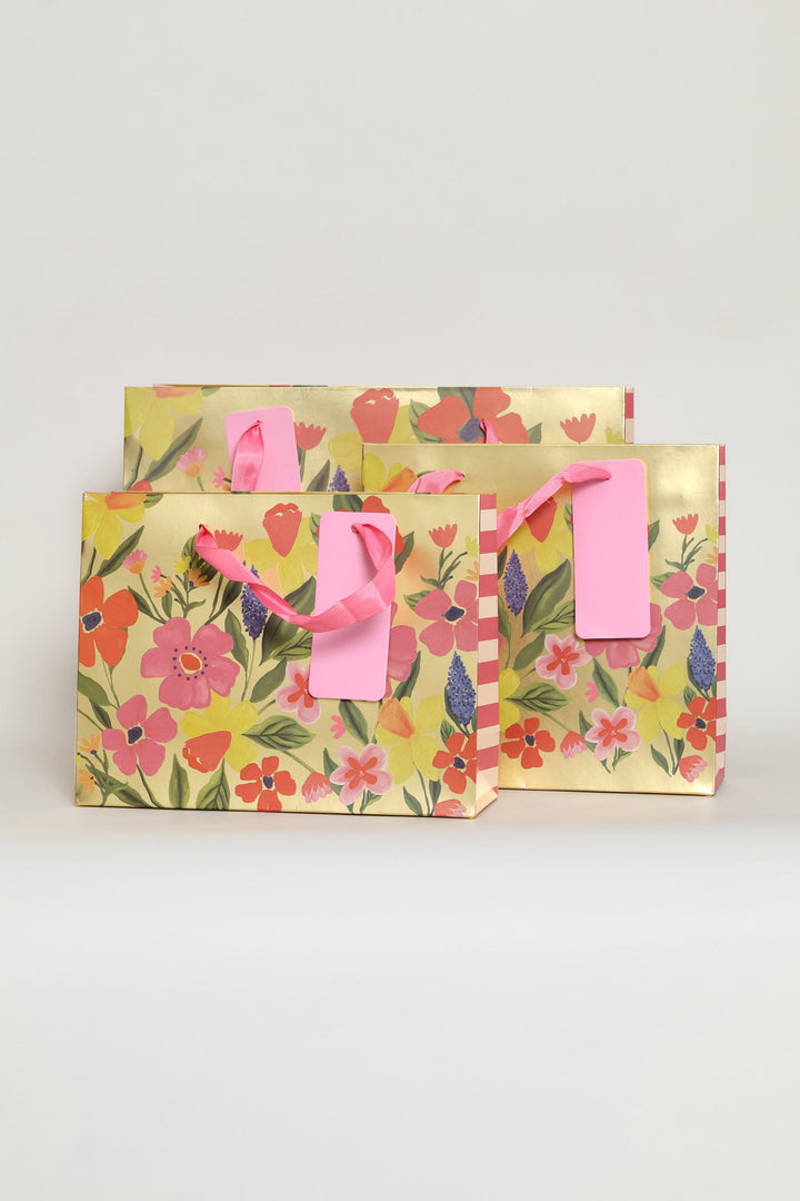 Floral Foil Gift Bag - Gold