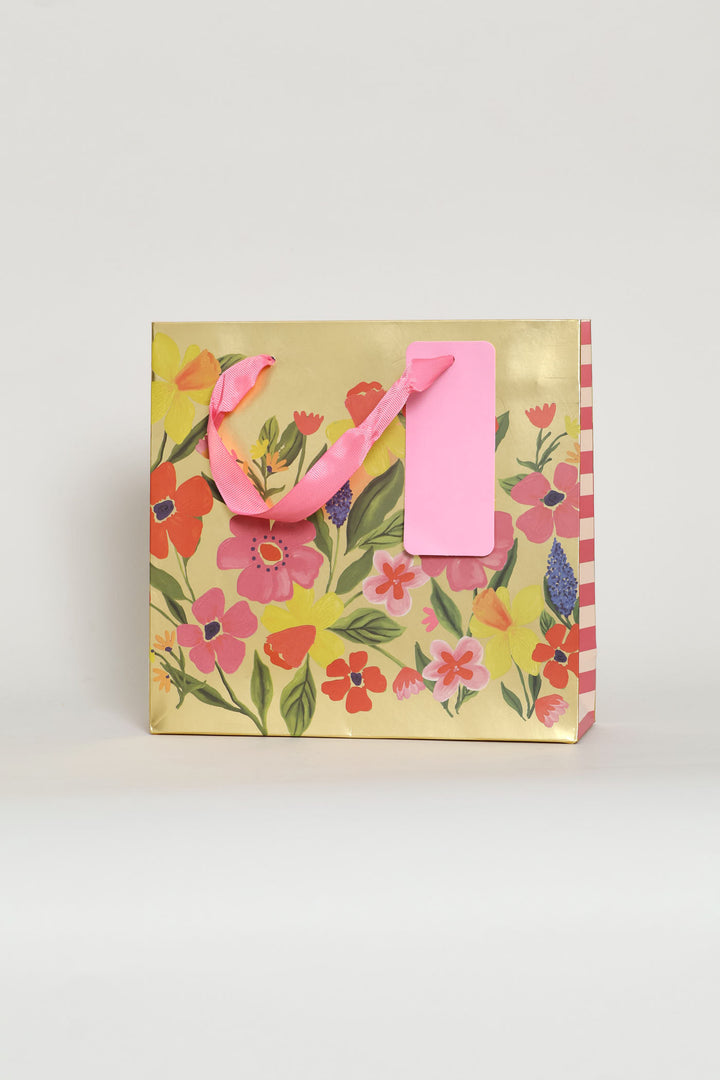 Floral Foil Gift Bag - Gold