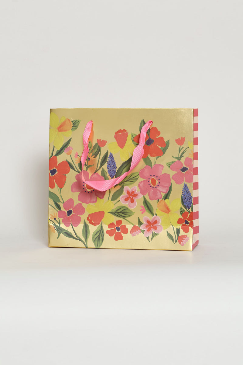 Floral Foil Gift Bag - Gold