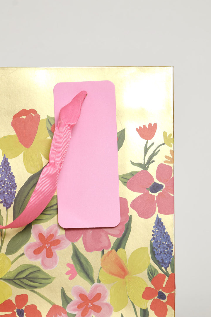 Floral Foil Gift Bag - Gold