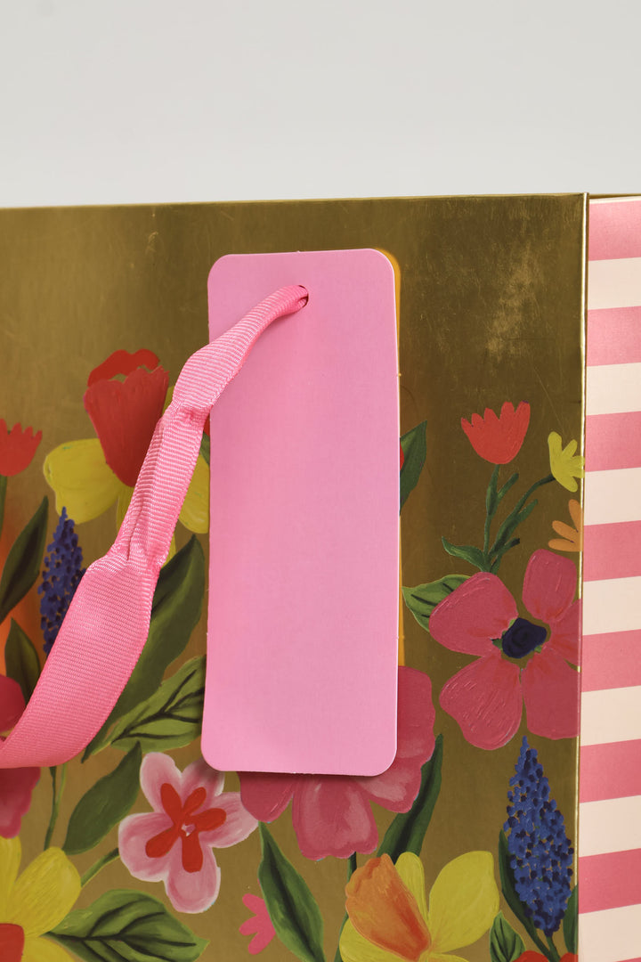 Floral Foil Gift Bag - Gold