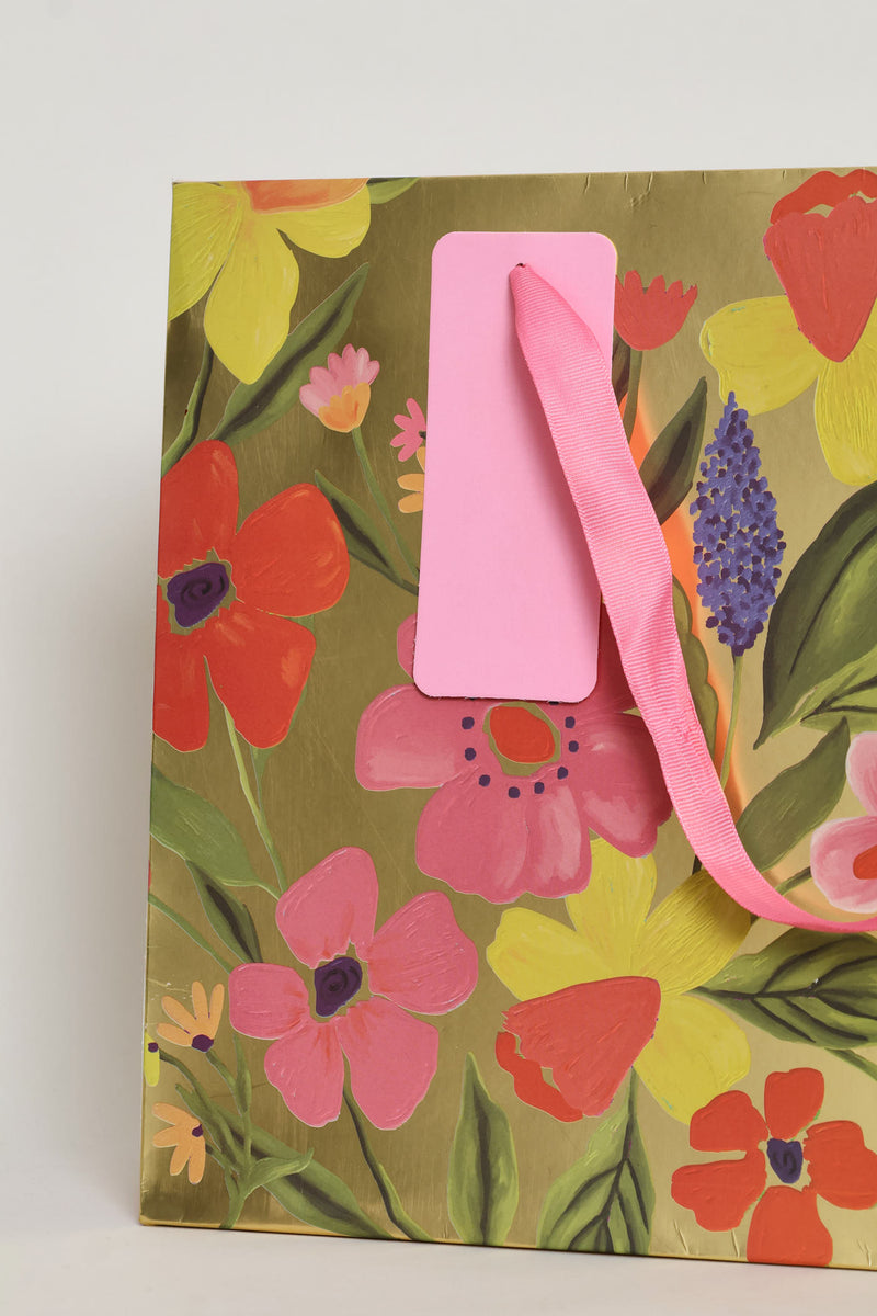 Floral Foil Gift Bag - Gold