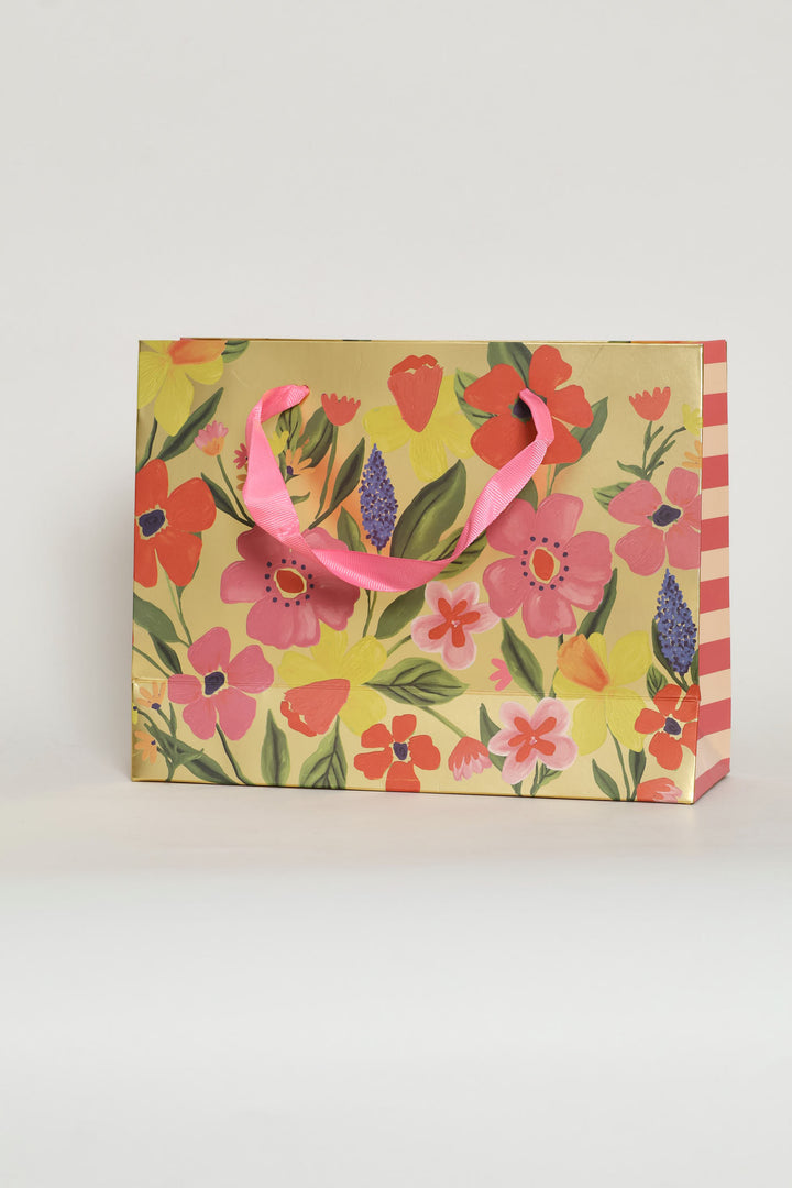 Floral Foil Gift Bag - Gold
