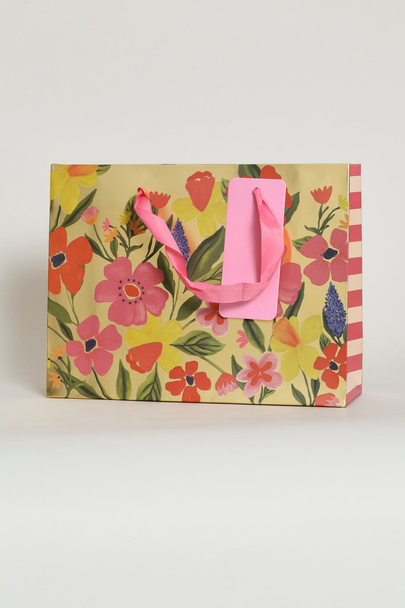 Floral Foil Gift Bag - Gold