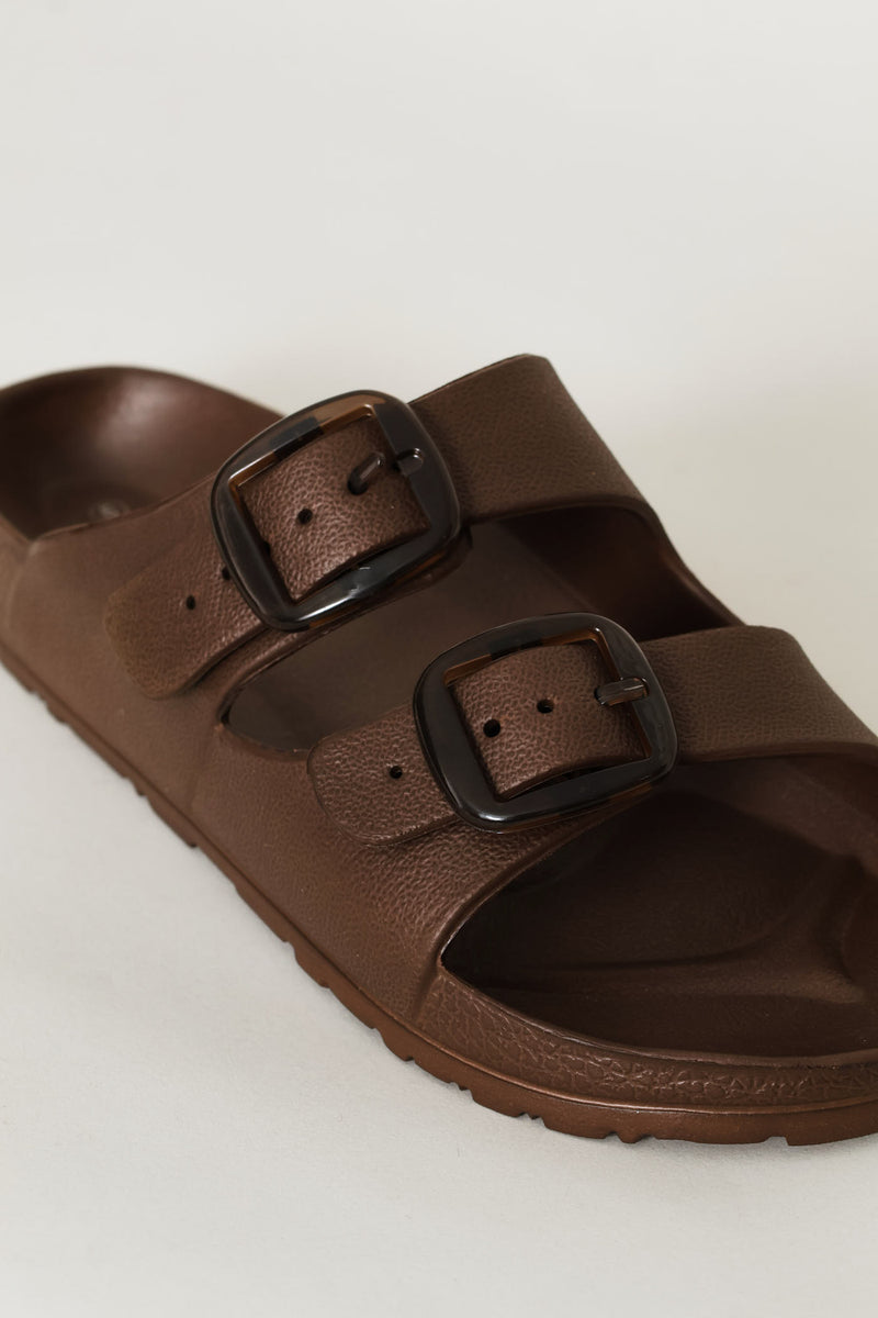 Double Buckle Eva Sandal - Chocolate