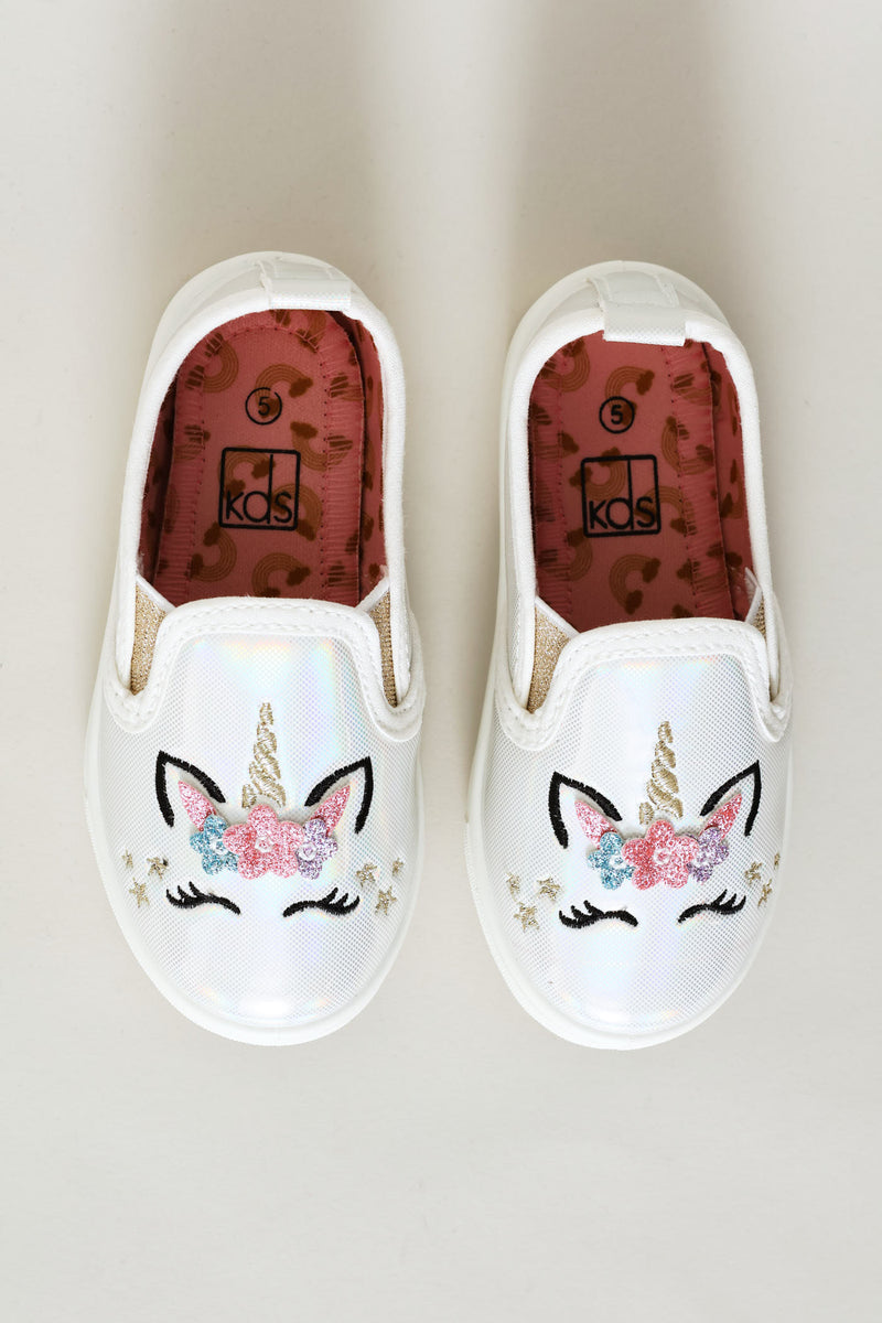 Pre-Girls Unicorn Slip On Sneaker - White