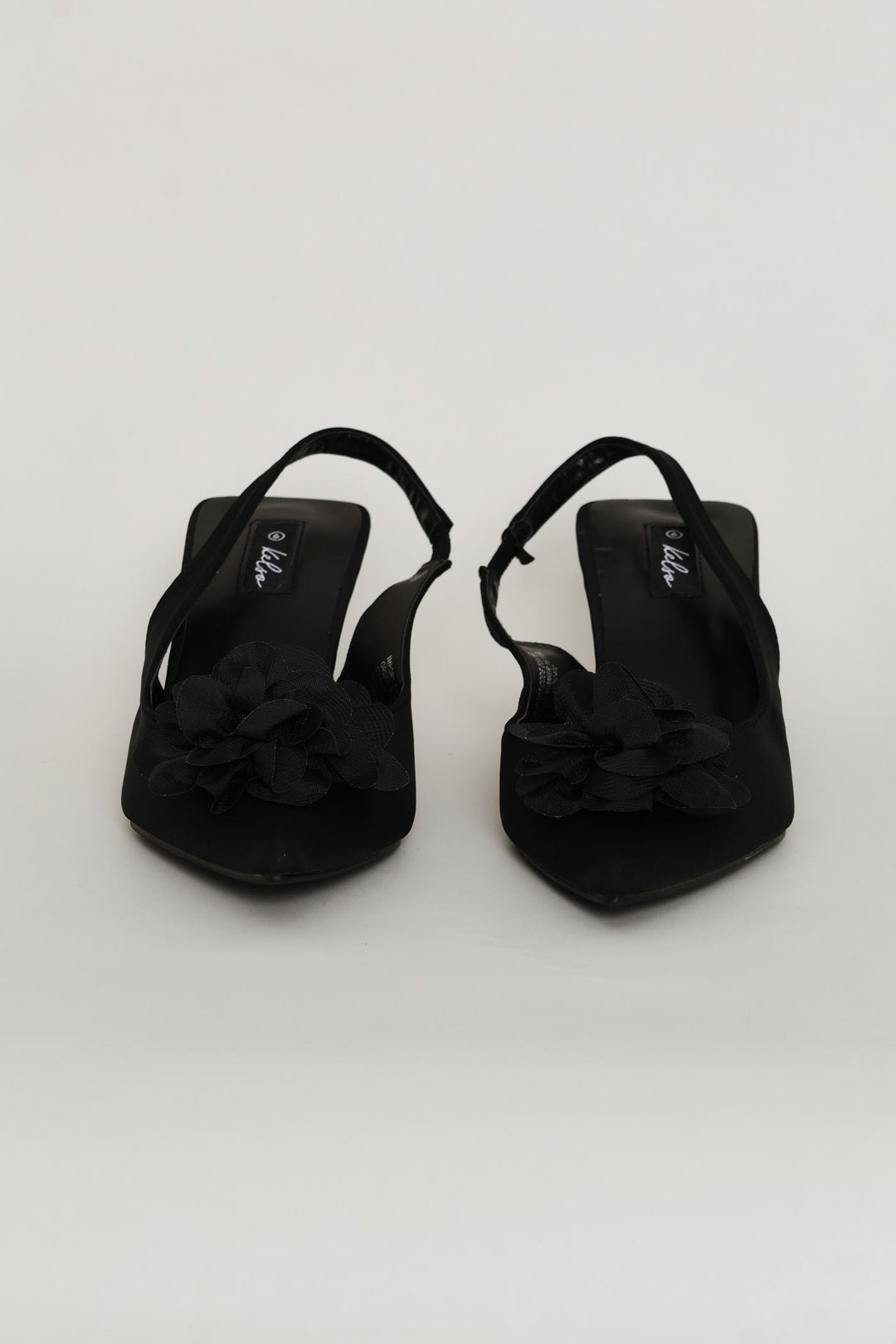 Chiffon Flower Kitten Slingback Heel - Black