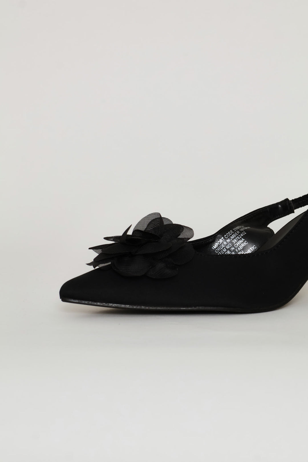 Chiffon Flower Kitten Slingback Heel - Black