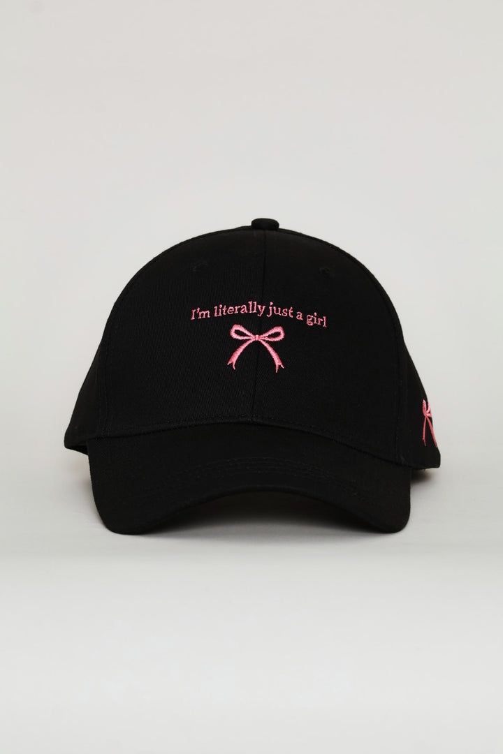 Girls Bows Just A Giirl Cap - Black