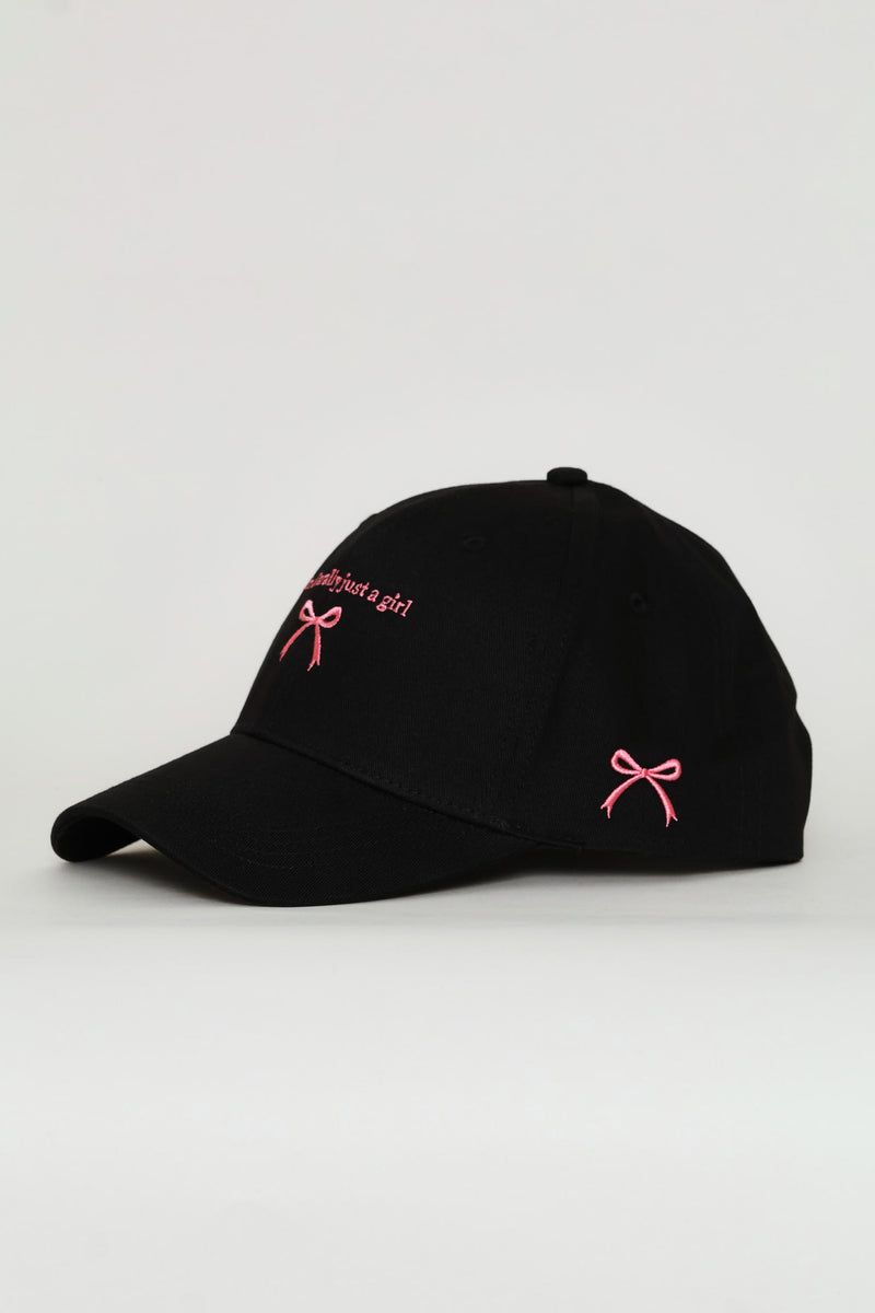 Girls Bows Just A Giirl Cap - Black