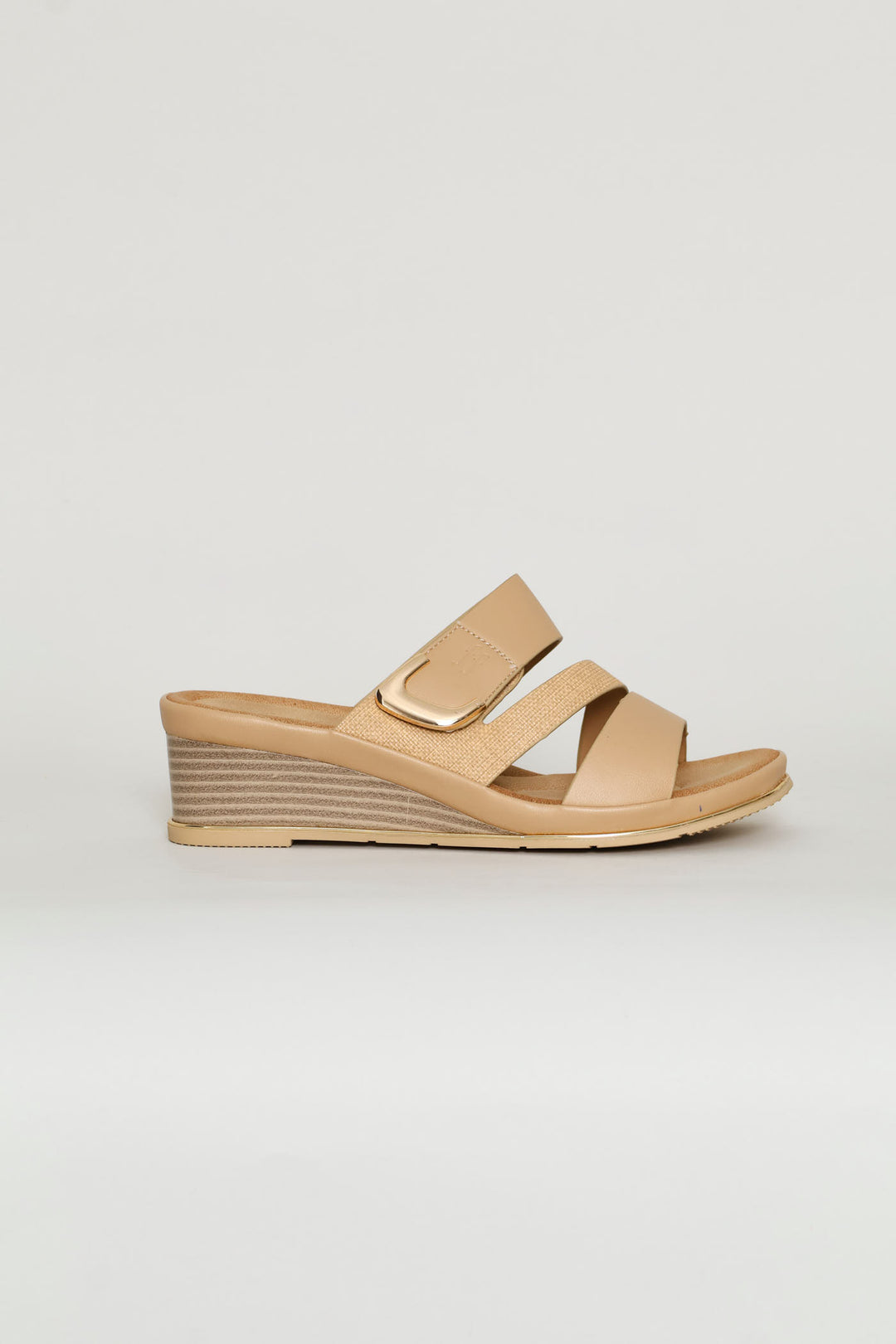 Gold Wedge Sandal - Taupe