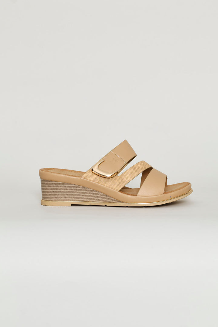 Gold Wedge Sandal - Taupe