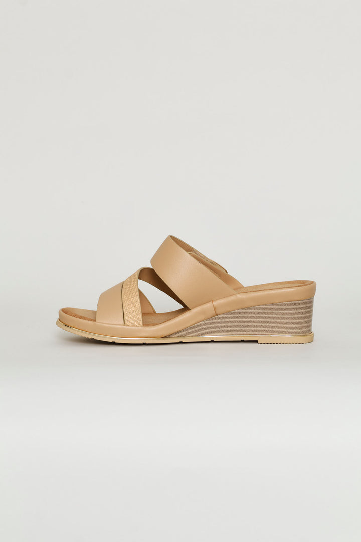 Gold Wedge Sandal - Taupe
