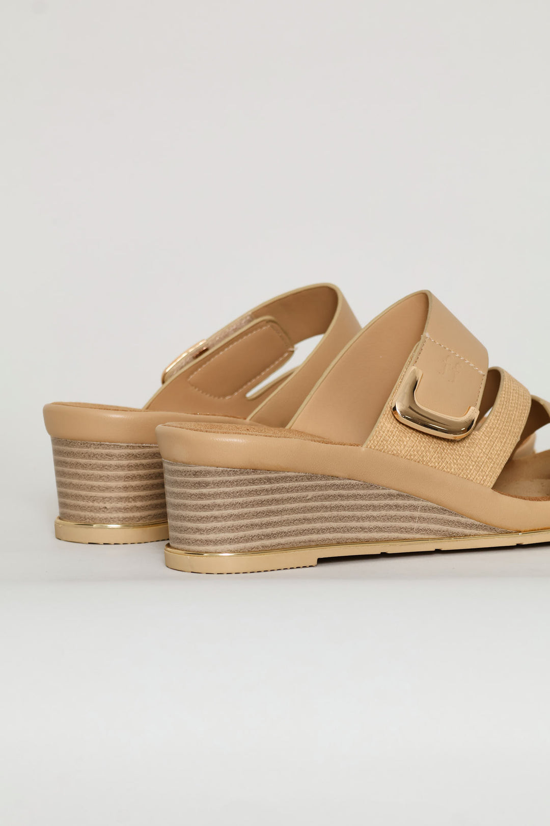 Gold Wedge Sandal - Taupe