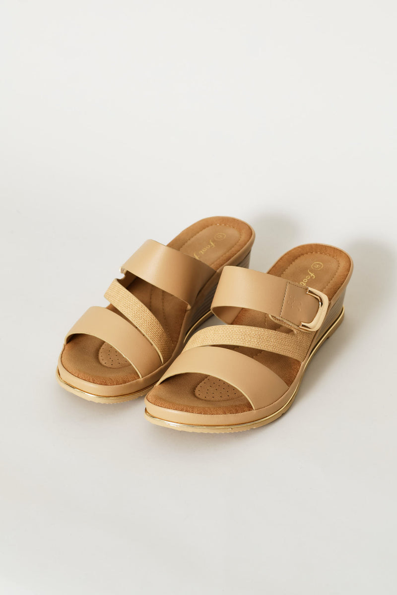 Gold Wedge Sandal - Taupe