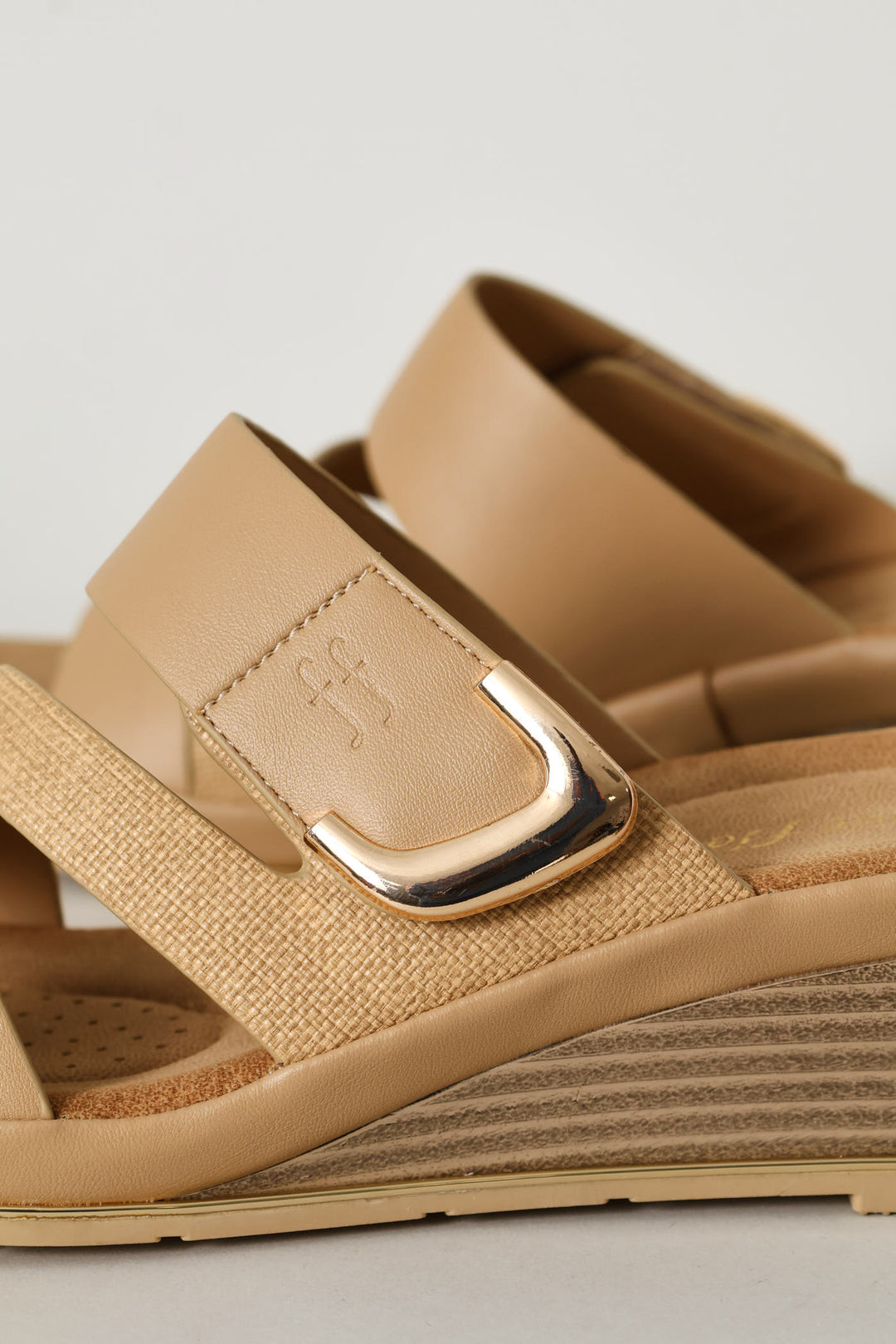 Gold Wedge Sandal - Taupe