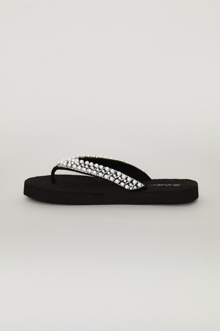 Pearl Thong Sandal On Flatform Outsole - Black