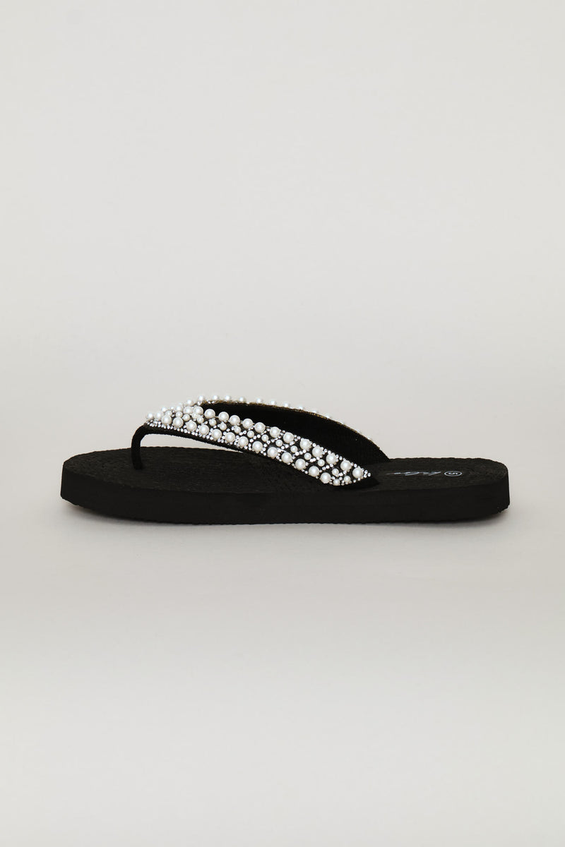 Pearl Thong Sandal On Flatform Outsole - Black