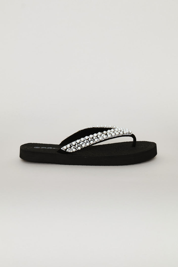 Pearl Thong Sandal On Flatform Outsole - Black