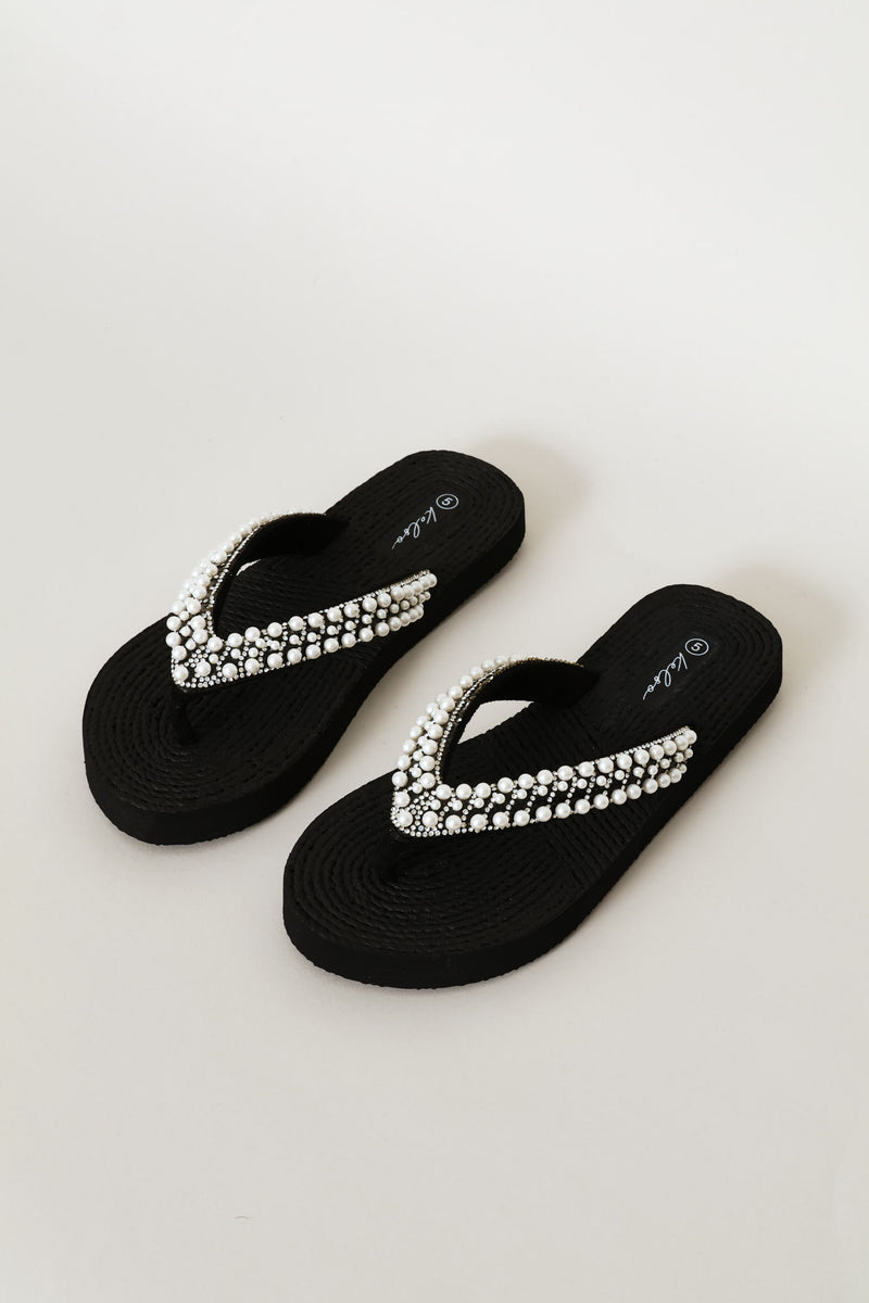 Pearl Thong Sandal On Flatform Outsole - Black