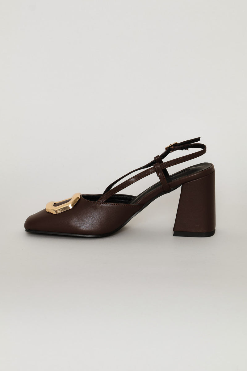 Square Toe Slingback Block Heel - Chocolate