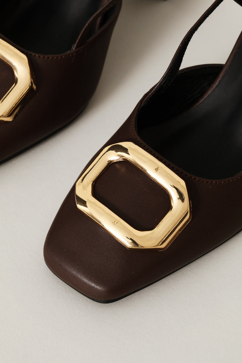 Square Toe Slingback Block Heel - Chocolate