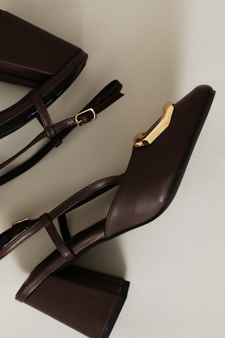 Square Toe Slingback Block Heel - Chocolate
