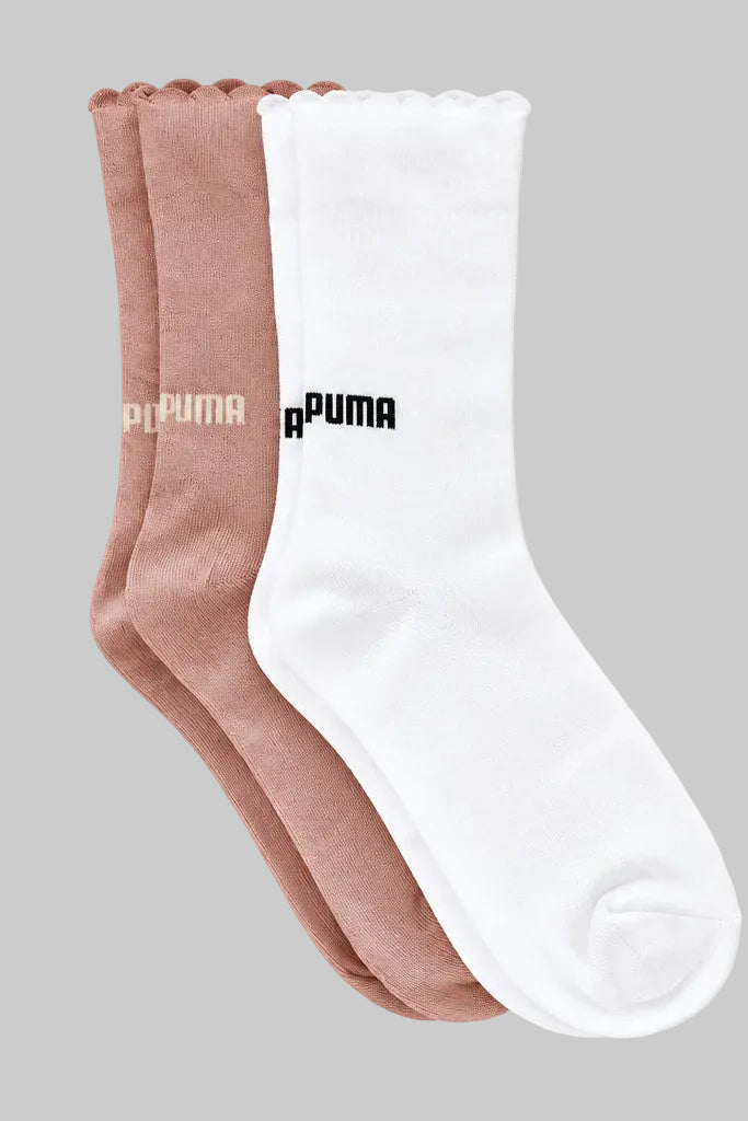 2 Pack Scalloped Edge Sock - White/Mauve