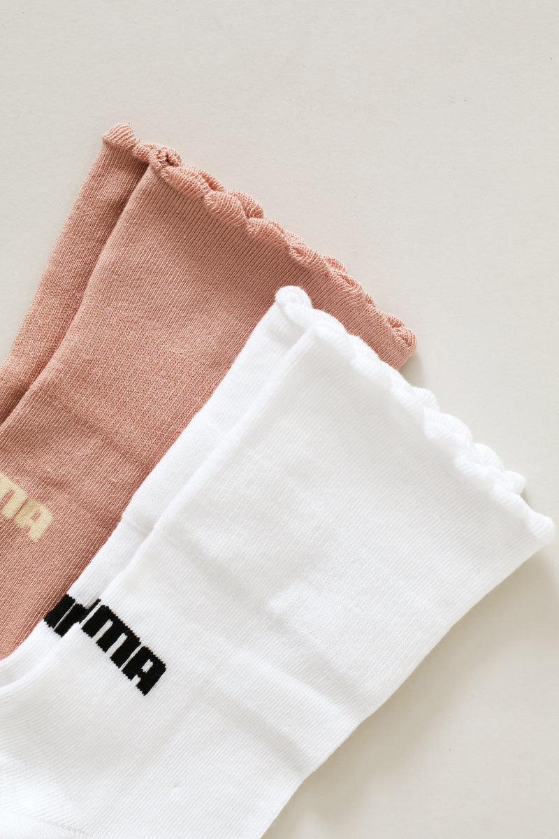 2 Pack Scalloped Edge Sock - White/Mauve