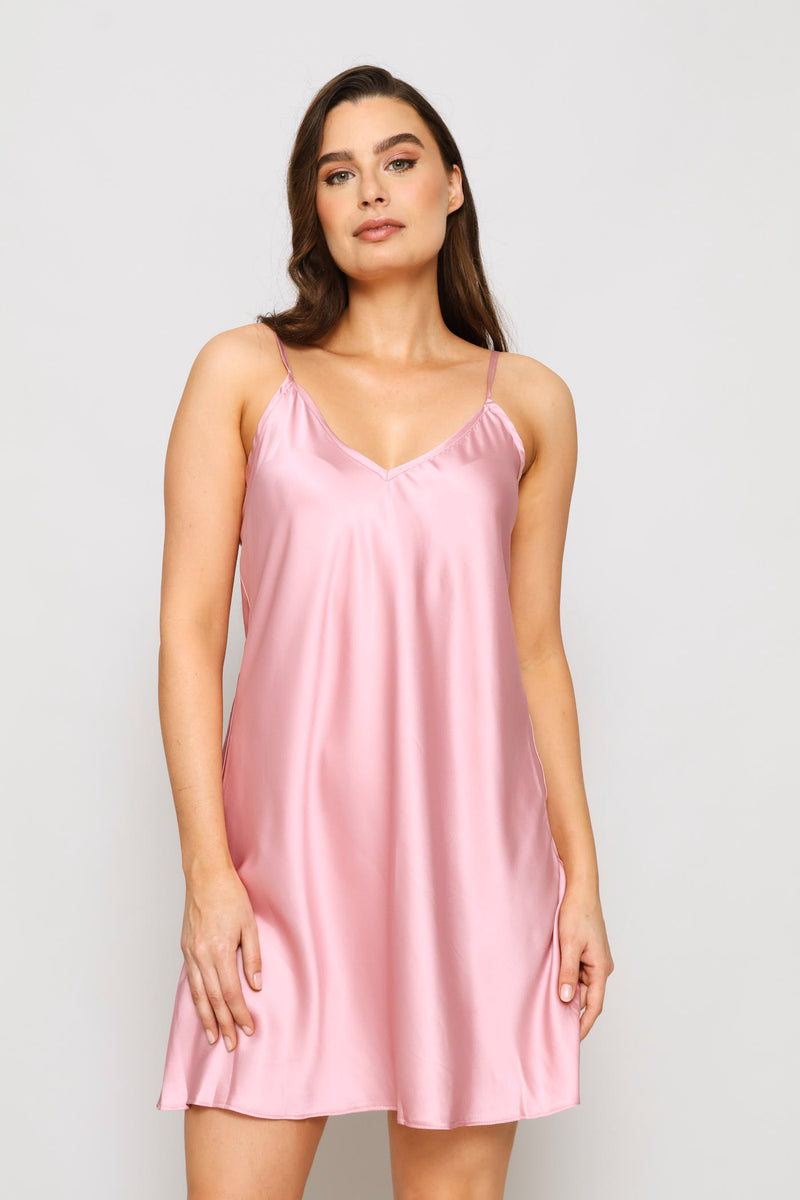 Satin Gown & Chemise Set - Dusty Pink