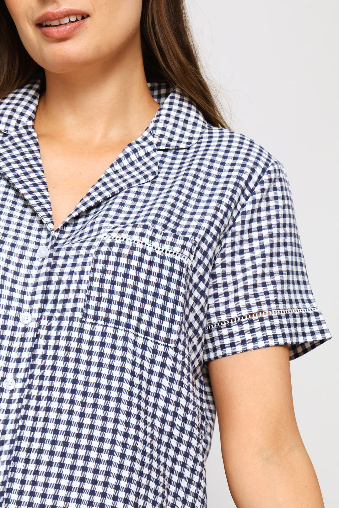 Gingham Button Through Sleep Set - White/Navy