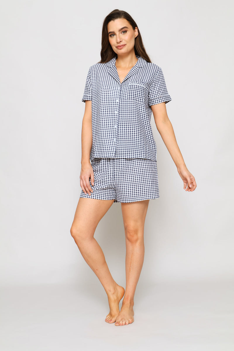 Gingham Button Through Sleep Set - White/Navy