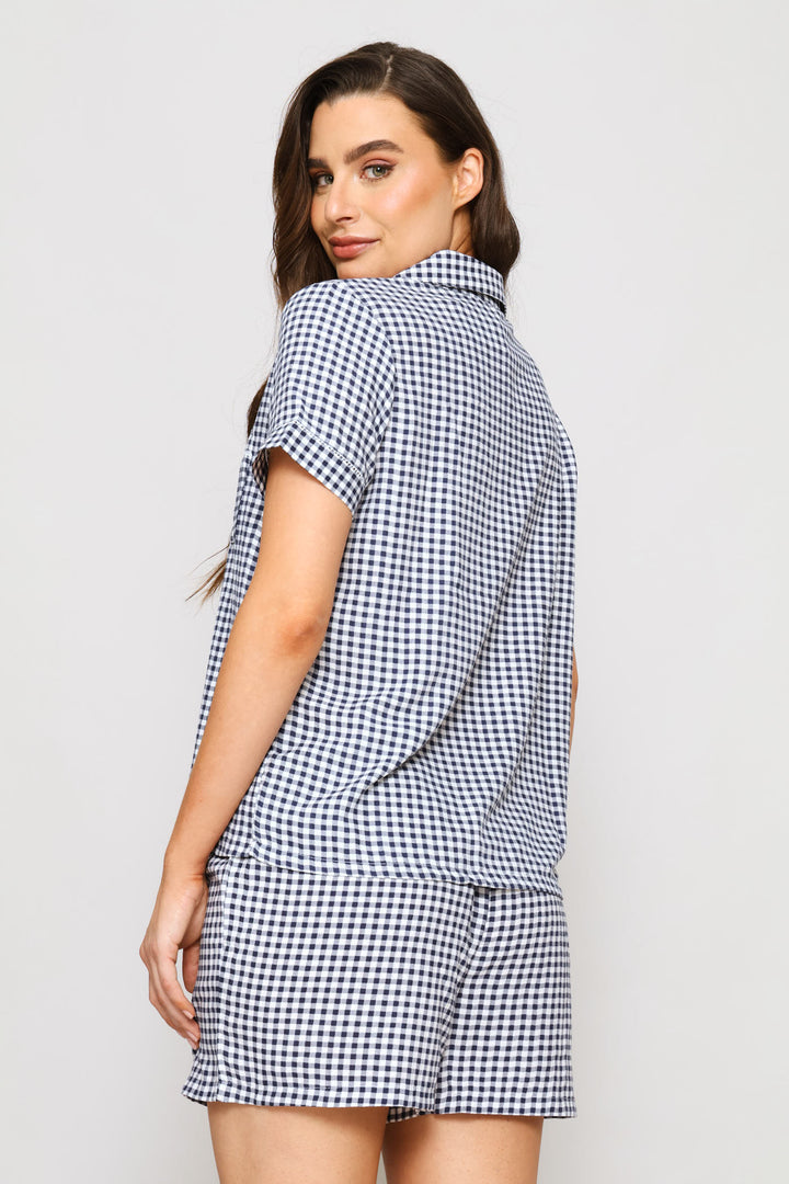 Gingham Button Through Sleep Set - White/Navy