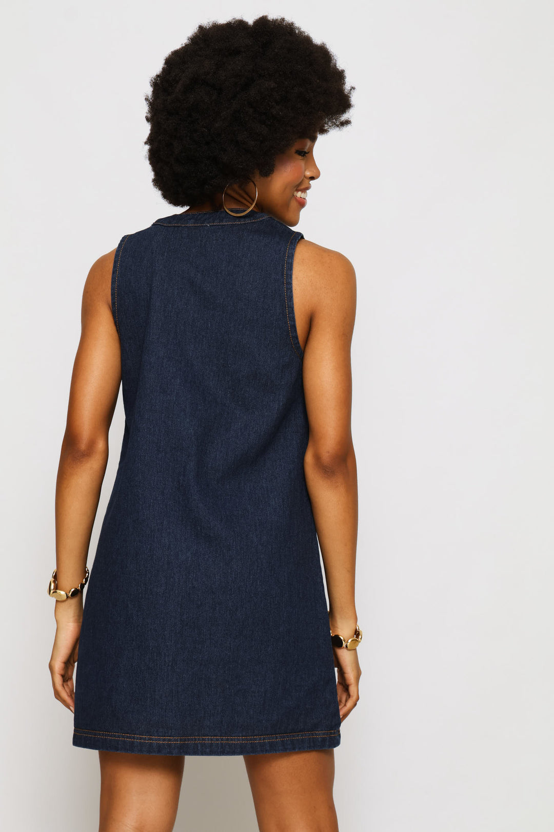 Button Through Denim Pini Dress - Ink