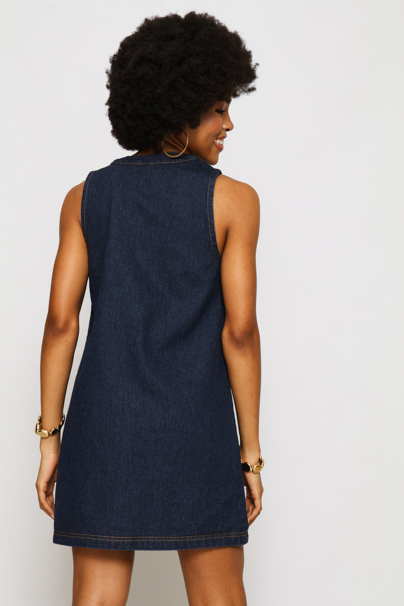 Button Through Denim Pini Dress - Ink