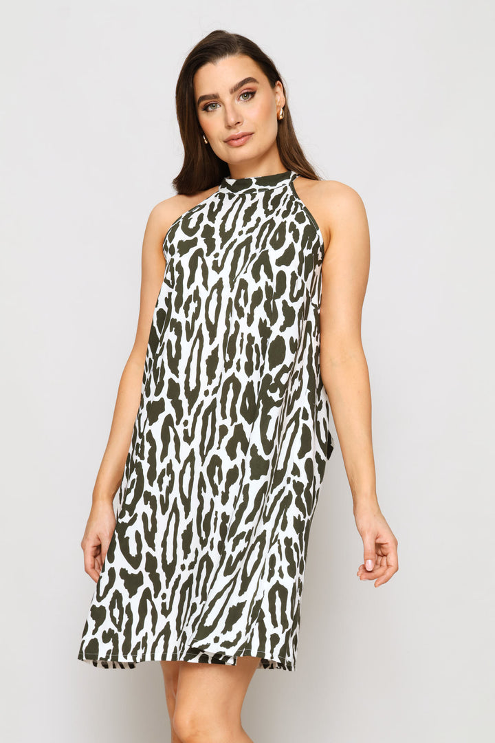 Scarf Swing Mini Dress - Fatigue/Cream