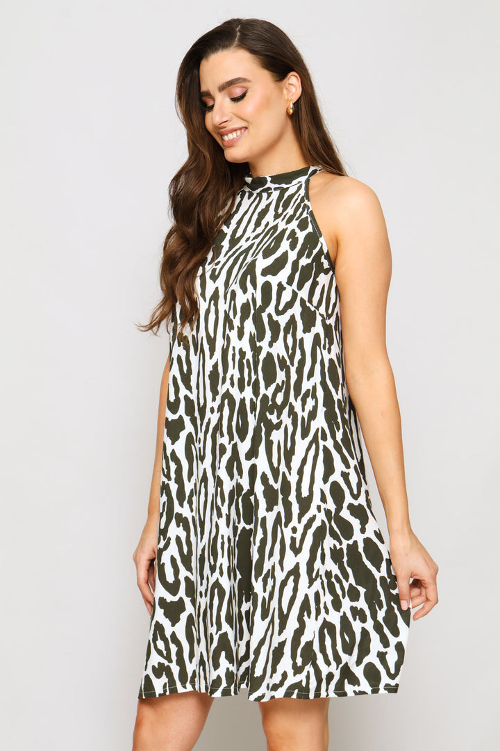 Scarf Swing Mini Dress - Fatigue/Cream